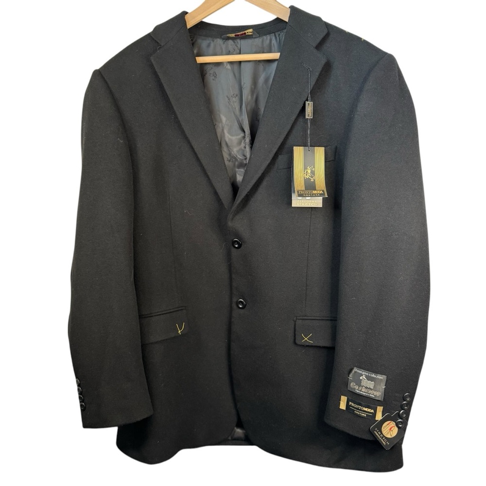 ProntoModa Couture Size 46L Black Cashmere Wool Sport Coat Suit Jacket NWT